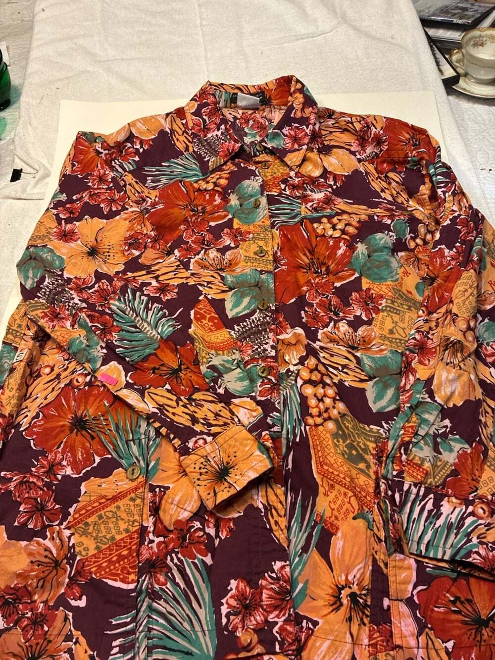 Palmer & Palmer Australia Vintage Floral Print Long Sleeve Cotton Button-Down Sh
